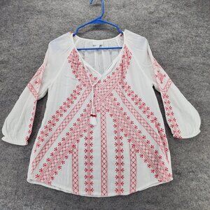 J Jill Shirt Womens XS V Neck 3/4 Sleeve Lightweight White